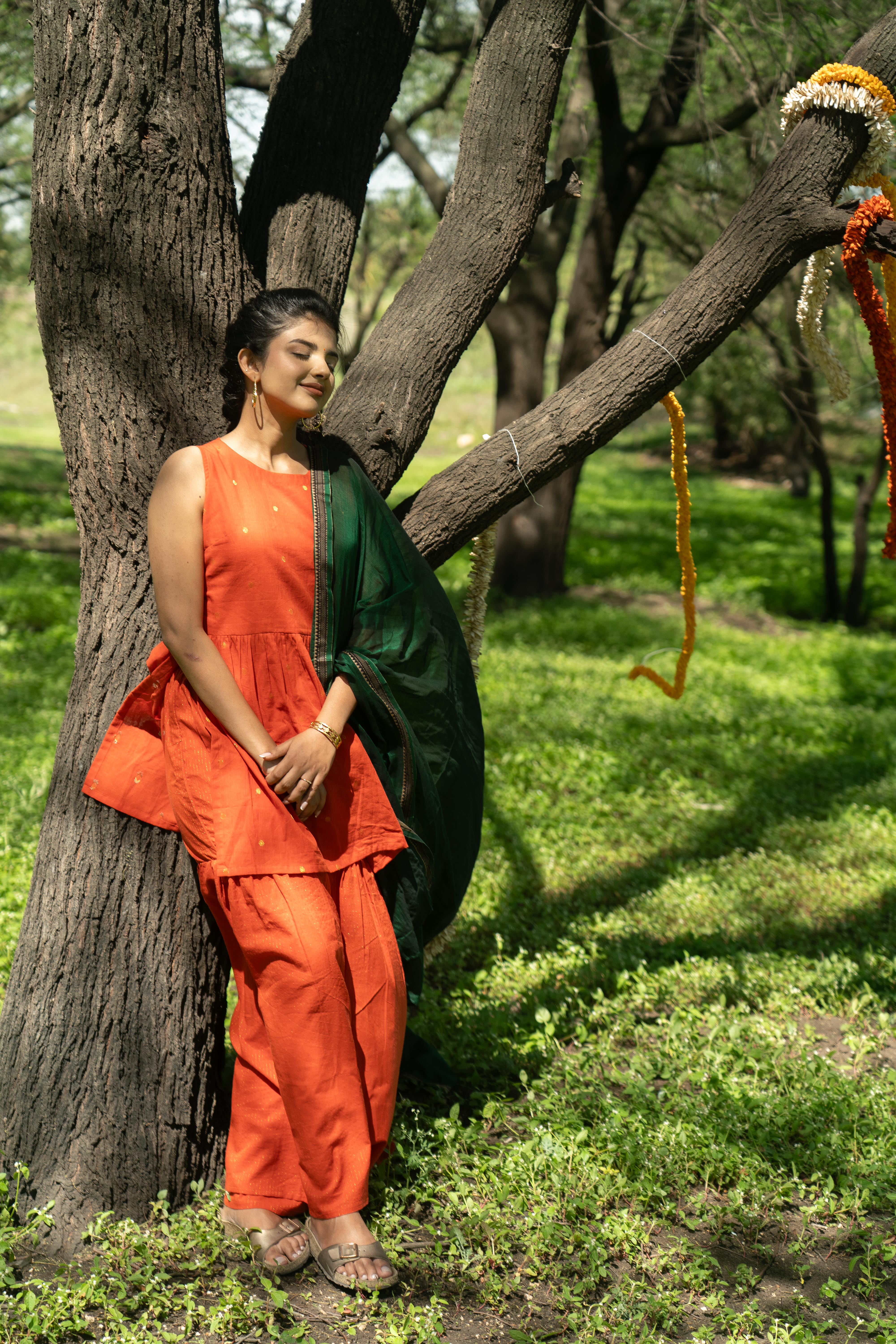 Orange Sharara Set (Green Dupatta Only)